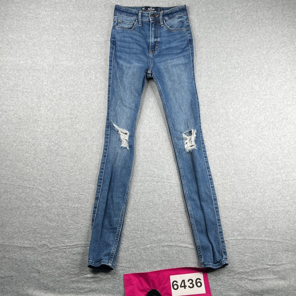 Hollister Jeans Womens Size 00R Blue Distressed Ultra High Rise Super Skinny